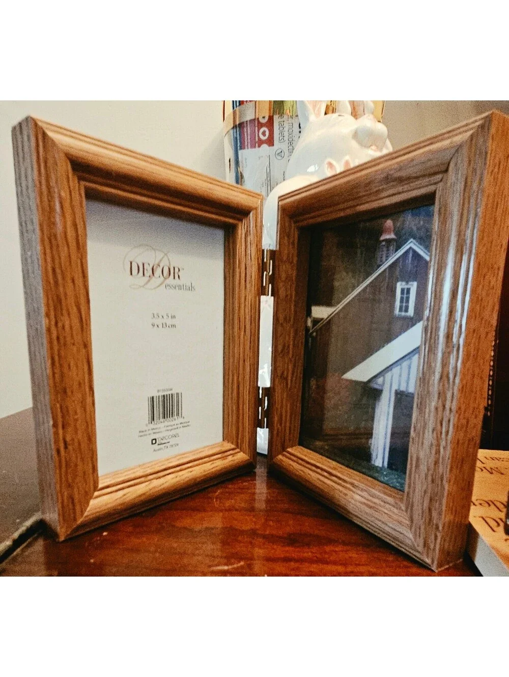 Decor Essentials Double Wooden Picture Frame 3.5x5 inch Oak Finish